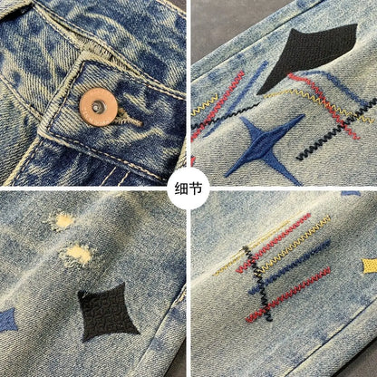Fashion Men's Casual Jeans with Embroidery Spring Autumn Stylish Jeans Men Luxury Korean Clothes Vintage Clothing Washed Jeans