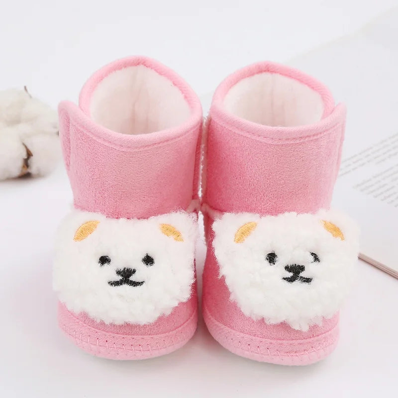 Baywell Cute Cartoon Animal Newborn Baby Boots Winter Plush Snow Booties for Boy Girl Soft Soled Comfortable Warming Shoes
