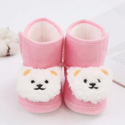 Baywell Cute Cartoon Animal Newborn Baby Boots Winter Plush Snow Booties for Boy Girl Soft Soled Comfortable Warming Shoes