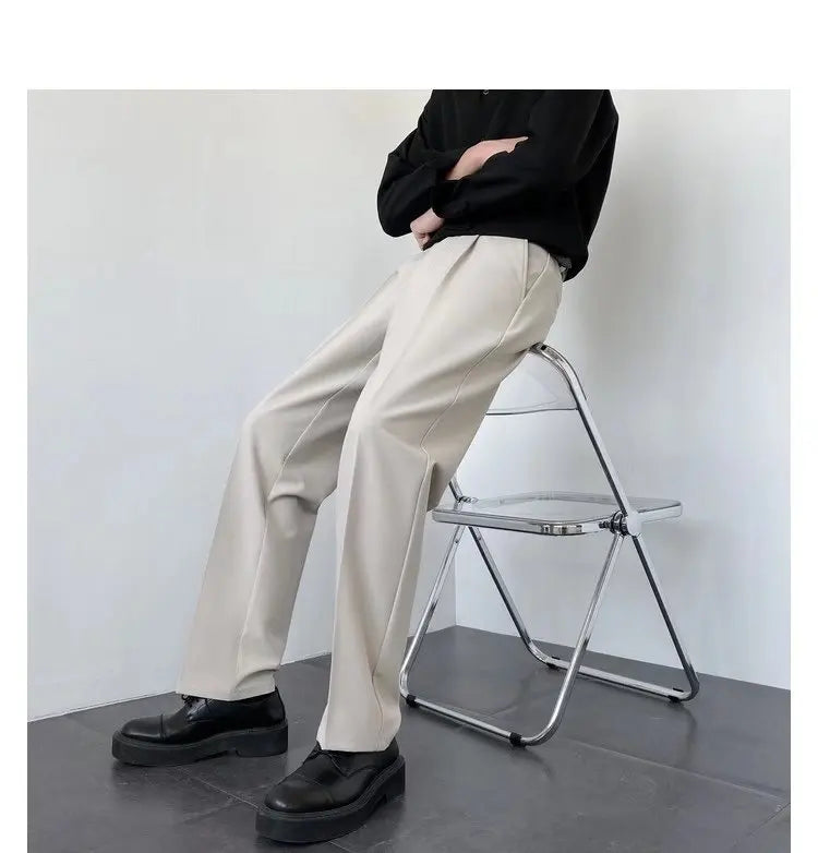 Spring Summer New Men Straight Casual Pants Korean Loose Suit Trousers Baggy White Elegant Pant Male Streetwear Y2k Men Clothing