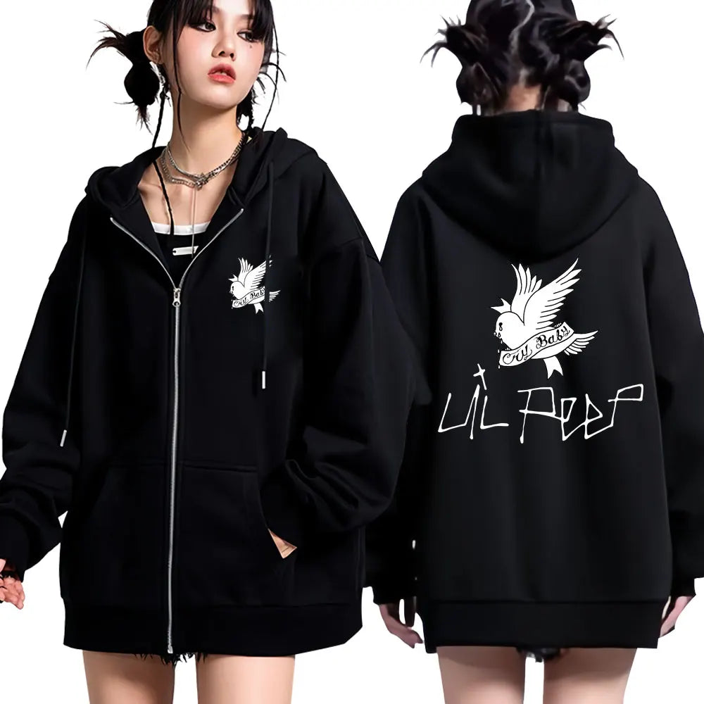 Lil Peep Cry Baby Logo Print Zipper Hoodie Men Women Casual Oversized Zip Up Fashion Hoodies Warm Hipster Zip Up Hoody Jackets