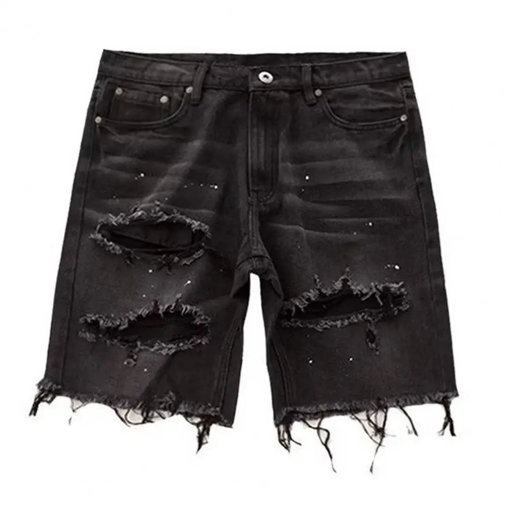 Ripped Holes Denim Shorts boy's Summer Distressed Denim Shorts Stylish Button Fly Multi-pocket Design Slim Fit for Youthful