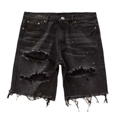 Ripped Holes Denim Shorts boy's Summer Distressed Denim Shorts Stylish Button Fly Multi-pocket Design Slim Fit for Youthful