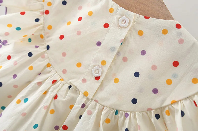 Cotton Baby Dress Flower Embroidery Comfortable Baby Dress Colorful Polka Dot Printed Dress