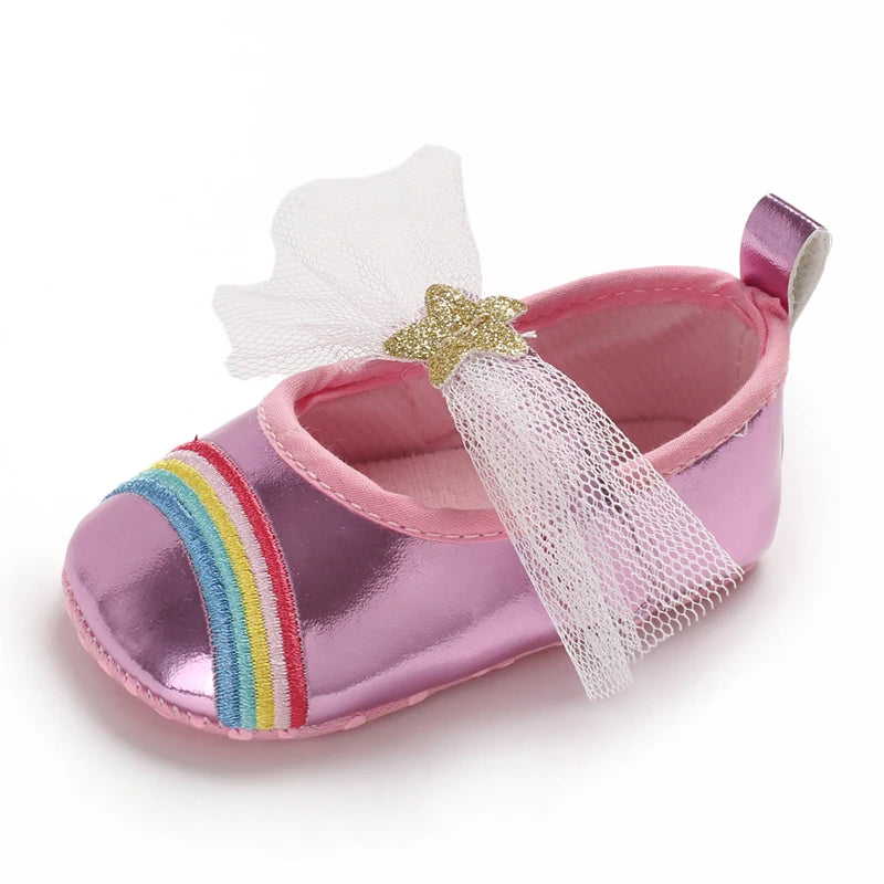 Cute 0-18M Spring Newborn Silver Baby Shoes Non Slip Cloth Bottom Girl Shoes Elegant Breathable Casual Baby First Walking Shoes