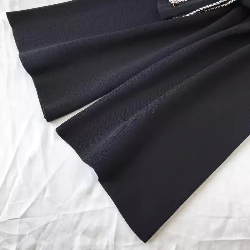 Women Casual Knitted 2 Pieces Sets Korean Cropped Knitwear Sweater Cardigan Tops Conjuntos High Waist Ankle Length Pants Suits