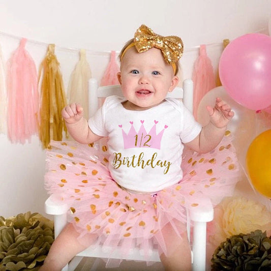It's My 1/2 Birthday Baby Girls Birthday Outfit Cake Smash Outfit Birthday Party Shirt Tutu + Baby Bodysuits Dress Set Clothes