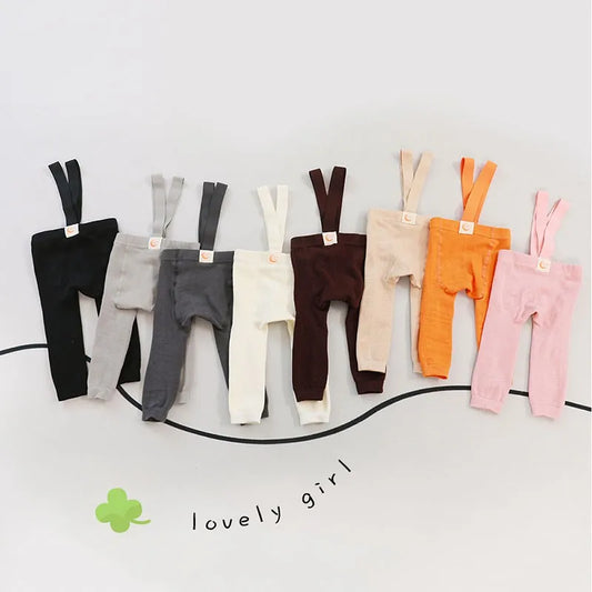 2025 Spring Fashion Boy Baby Solid High Waist Overalls Girl Children Cotton Leggings Infant Casual Suspenders Pants Kid Trousers