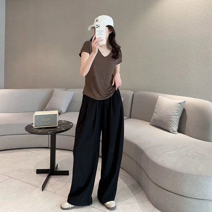 Modal Home wear 2pcs set V-Neck T-shirt sleeveless and Pants summer women's Loose sleepwear suits Solid color Casual Pajamas sets