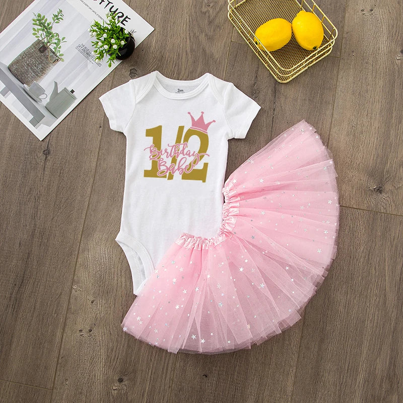 It's My 1/2 Birthday Baby Girls Birthday Outfit Cake Smash Outfit Birthday Party Shirt Tutu + Baby Bodysuits Dress Set Clothes