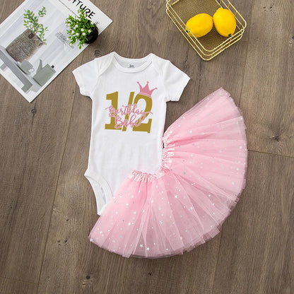It's My 1/2 Birthday Baby Girls Birthday Outfit Cake Smash Outfit Birthday Party Shirt Tutu + Baby Bodysuits Dress Set Clothes