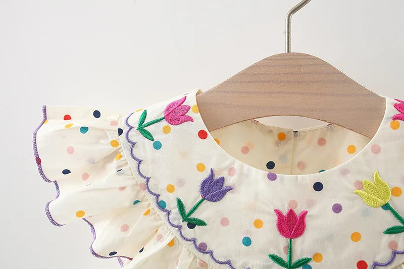 Cotton Baby Dress Flower Embroidery Comfortable Baby Dress Colorful Polka Dot Printed Dress