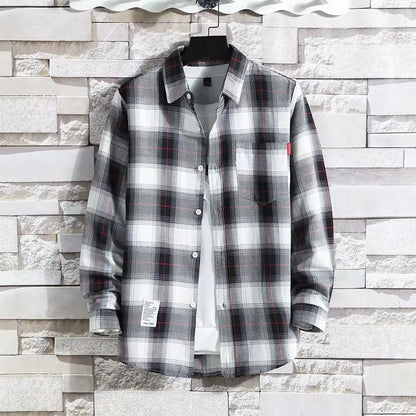 Spring New Korean Style Plaid Shirts Men's Handsome Long-sleeved Loose Casual All-matching Shirt Coats 2025 Trend Men's Clothing