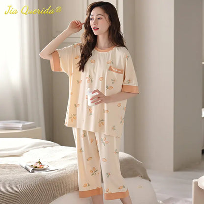 SUKAE M-5XL Cool Modal Woman's Pajamas Summer Plus Size Calf-length Pijamas Casual Knee-length Home suits Women's Capris Sleepwear