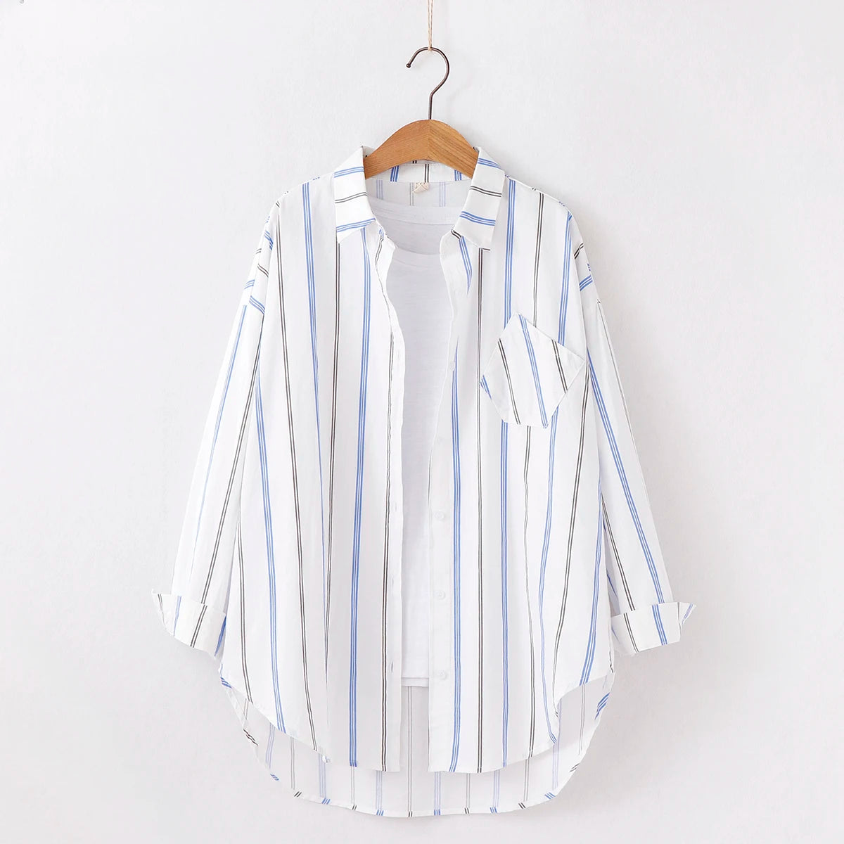 Loose Casual Striped Shirts Women 2025 New Ladies Sweet Simple Style Long Sleeve Print Shirt Female Blouse and Tops Lady Clothes