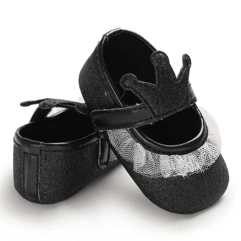 Cute 0-18M Spring Newborn Silver Baby Shoes Non Slip Cloth Bottom Girl Shoes Elegant Breathable Casual Baby First Walking Shoes