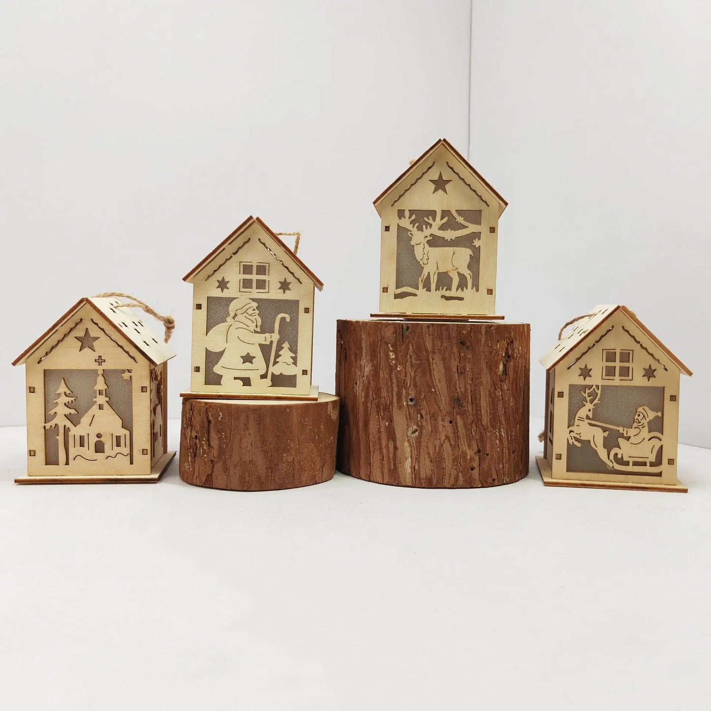 New Holiday Wooden Decorations for Christmas Houses, Wooden Cabin Ornaments, Handmade Wooden Crafts, Christmas Ornaments