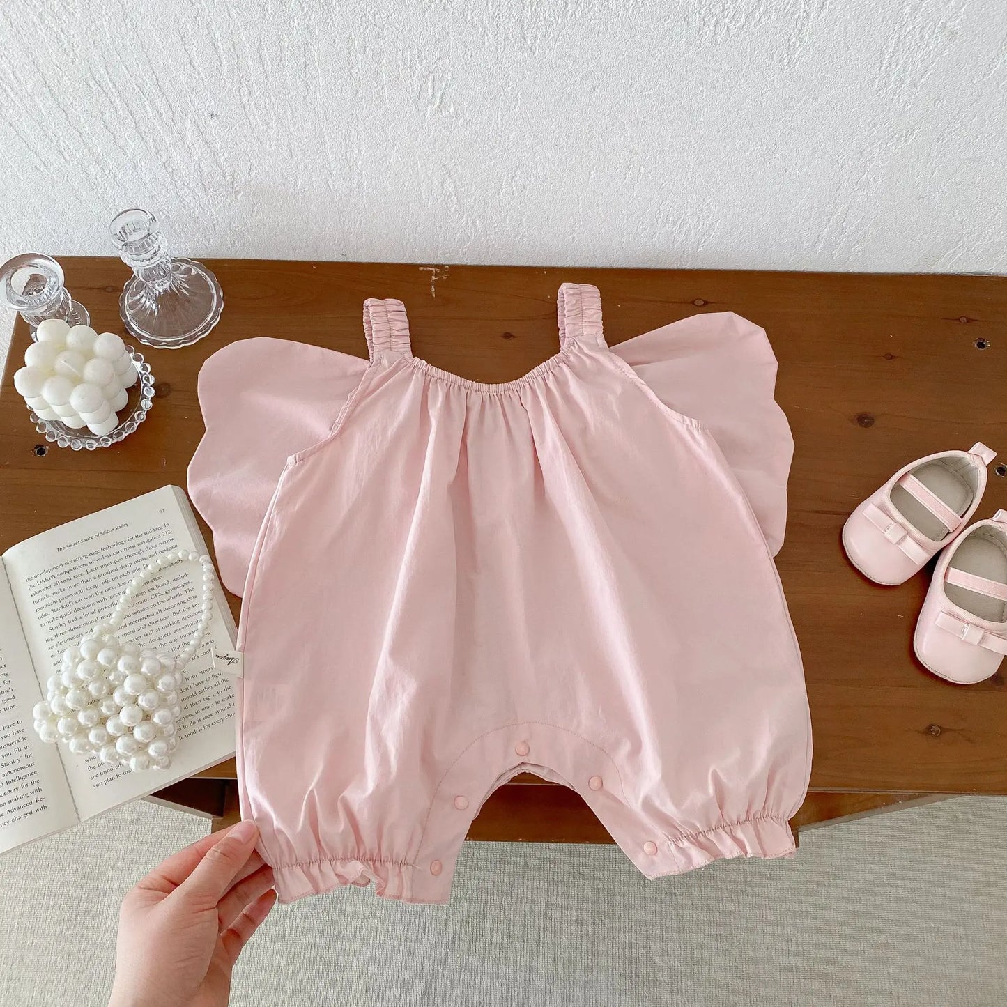 Summer New Solid Girl Infant Angel Wings Overalls Cute Children Suspenders Jumpsuit  Loose Baby Cotton Pants Kid Casual Trousers