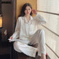 Women Casual Luxury Pajamas Thin Pajamas Female Sleepwear New Elegant Ladies Faux Silk Polyester Dots Pajama Sets Sexy Home wear