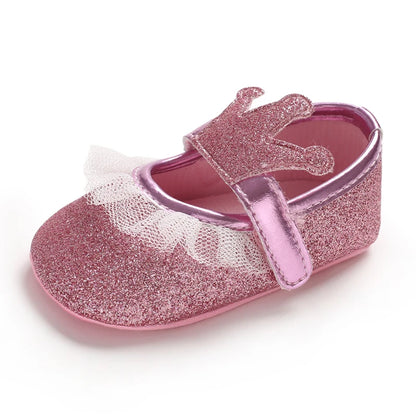 Cute 0-18M Spring Newborn Silver Baby Shoes Non Slip Cloth Bottom Girl Shoes Elegant Breathable Casual Baby First Walking Shoes