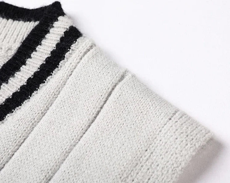 Men's Clothing Icon Knit Sweater Male Sleeveless Striped Waistcoat Vest Beige Heated Korean Style High Quality Replica Street X