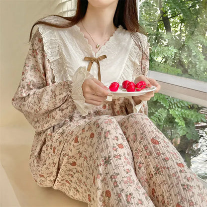 Pajama Sets Women Comfortable Daily Print Design Sweet Autumn Popular Attractive Ulzzang V-Neck Students Holiday Elegant Trendy