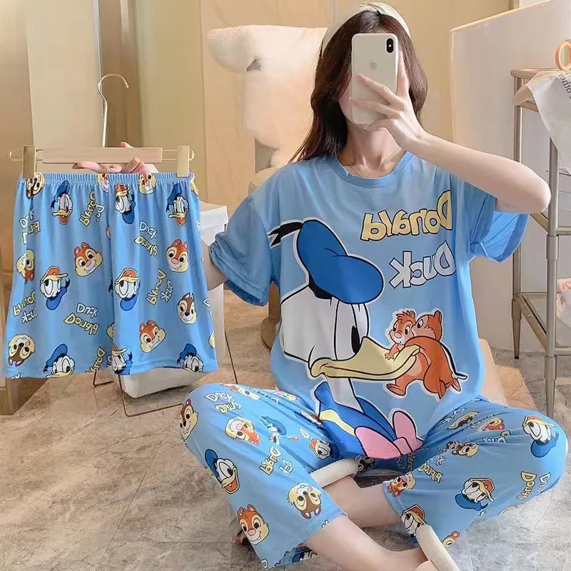 Women's New Three-piece Pajamas Home wear Set of Sweet Pajamas Cartoon Leisure Women's Home wear Pajamas Set