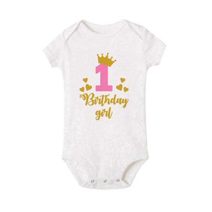My 1st Birthday Print Baby Romper Infant Bodysuit Newborn Short Princess Sleeve Jumpsuit Baby Girl Birthday Party Outfit Clothes