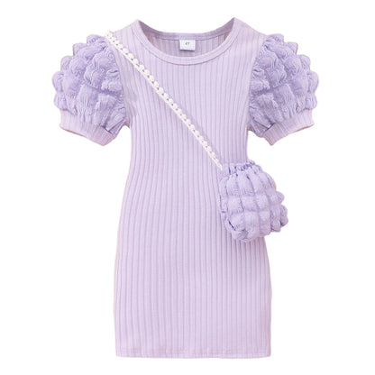 2025 Midi Dress Kids Girl Clothes Summer Short Sleeve Baby Girl Bodycon Dress Party Children Wrap Tight Dress 3 4 5 6 7 8 Years