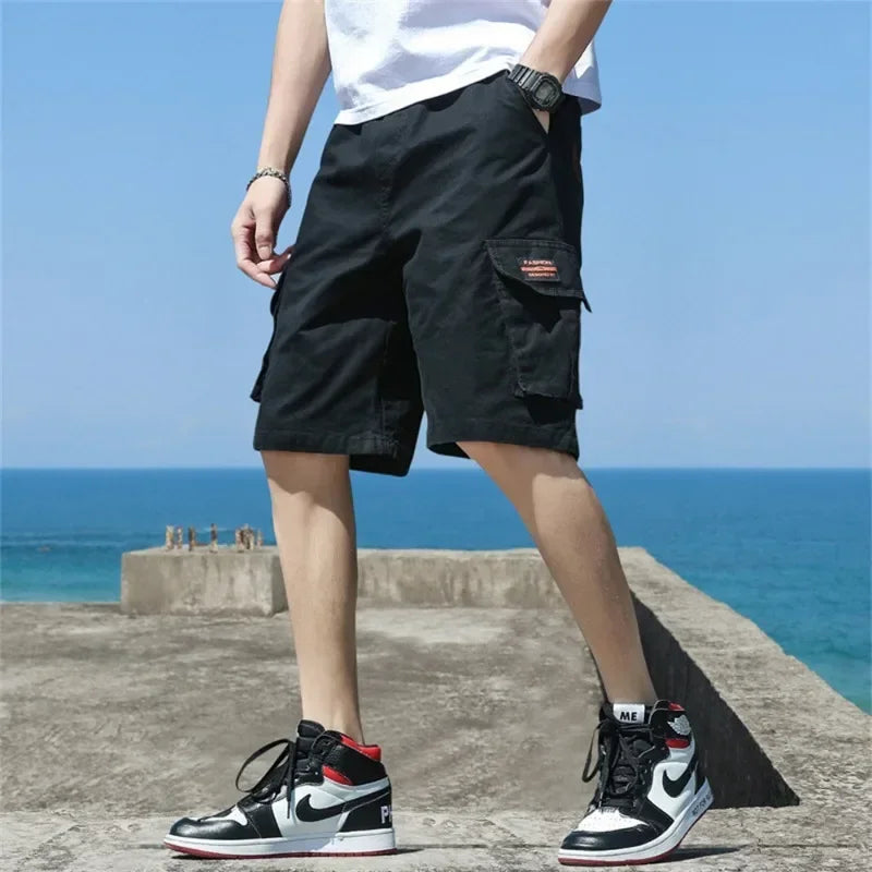 Men Trend Cargo Shorts Men's Letter Print Pocket Shorts Summer New Fashion Casual Straight Shorts Male ropa hombre
