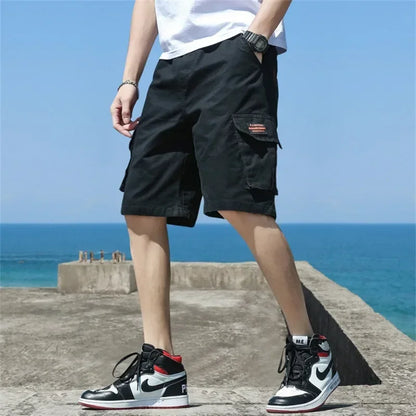 Men Trend Cargo Shorts Men's Letter Print Pocket Shorts Summer New Fashion Casual Straight Shorts Male ropa hombre