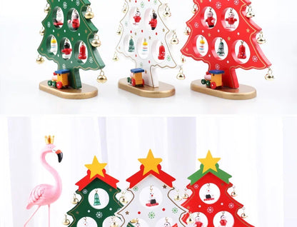 Holiday Tabletop Décor Carved Wood Xmas Tree 6 Hole Centerpiece for Mantel Scene Christmas Village Diorama Craft Ornament