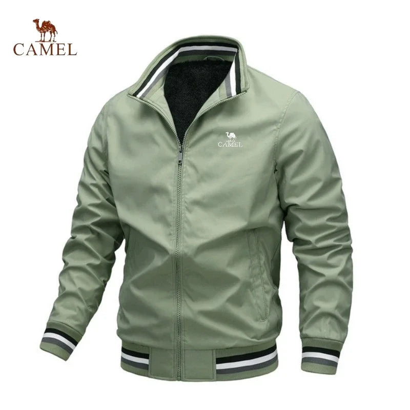 Camel - Men's premium embroidered zippered jacket, casual outdoor sports jacket, fashionable top, spring and autumn, high-quality