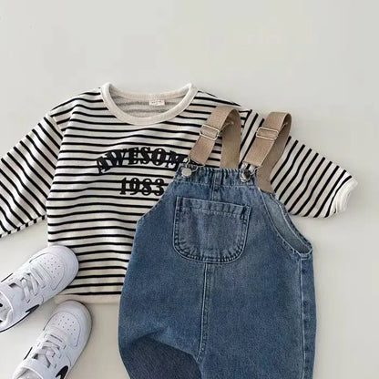 2025 Spring Boy Baby Pocket Overalls Loose Infant Suspenders Jumpsuit Retro Toddler Jeans Kids Casual Pants Girl Cotton Trousers
