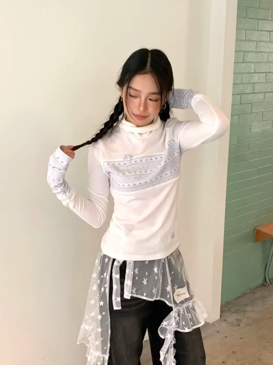 Fashion Star Gauze Sweet Irregular Chic Women Skirts Japanese Y2k Aesthetic Split Skirt Vintage Casual Lace Ruffled Fairy Faldas
