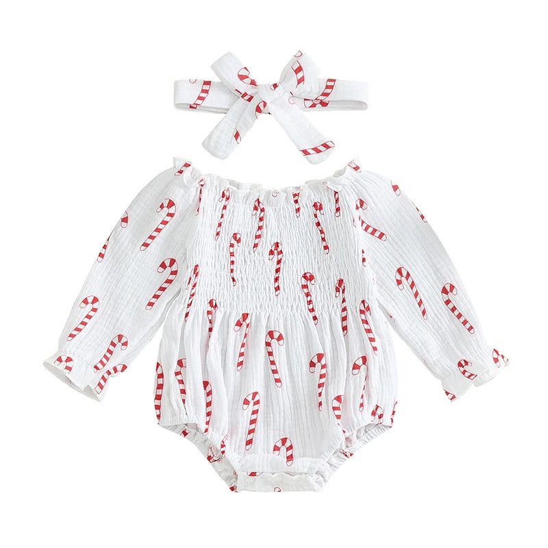 Tregren Infant Baby Girls Valentine's Day Romper Heart Print Long Sleeve Boat Neck Jumpsuits Spring Fall Bodysuits with Headband
