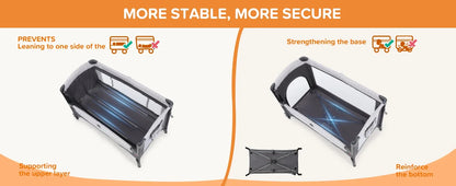 4 in 1 Wide Baby Bassinet Bedside with Diaper Changer, Long Next to Bed Crib with Mattress, Sheet, Music and Blackout Cover, Playpen