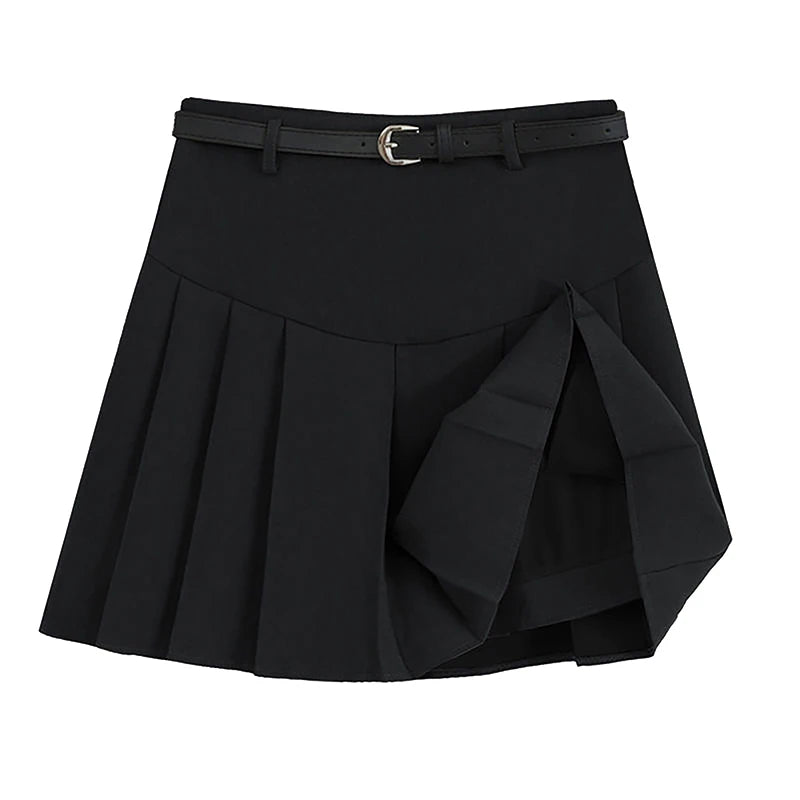 Fashionable High Waist College Style Cute Pleated Skirt For Women (With Belt)