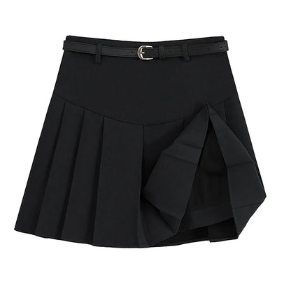 Fashionable High Waist College Style Cute Pleated Skirt For Women (With Belt)