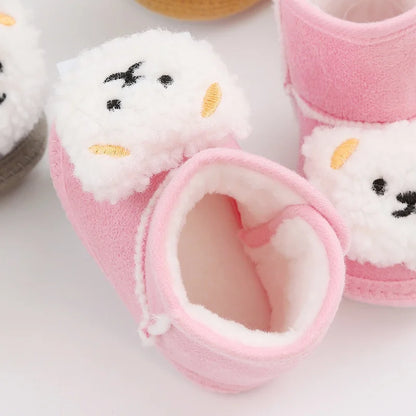 Baywell Cute Cartoon Animal Newborn Baby Boots Winter Plush Snow Booties for Boy Girl Soft Soled Comfortable Warming Shoes