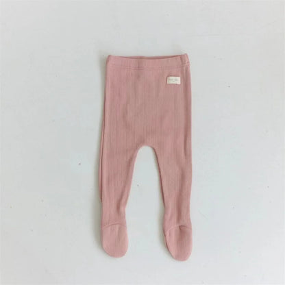 Spring Autumn Toddler Solid Bind Foot Pantyhose Boy Infant Simple Patch Leggings Girl Baby Cotton Home wear Pants Kid Trousers