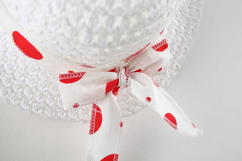New In Summer Baby Girl Clothes Korean Cute Bow Dot Sleeveless Cotton Princess Dress+ Sunhat Toddler Dresses Sets BC007-1