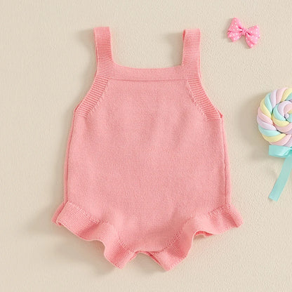 Suefunskry Baby Girl Overalls, Sleeveless Bows Pattern Knit Romper Bodysuit Spring Fall Clothes for Casual Daily