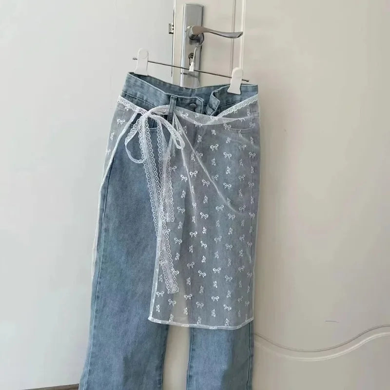 INS Blogger Lace Layered Gauze Skirt Y2k Streetwear Apron Wrap Skirt Lace Up Matching Pants Spicy Girl Stacked Y2k Wrap Skirt