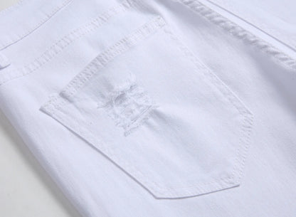 Punk Street Style Ripped Skinny Jeans Men Vintage Wash Solid Denim Trouser Men's Casual Slim Fit Pencil Denim Holes Pants 2025