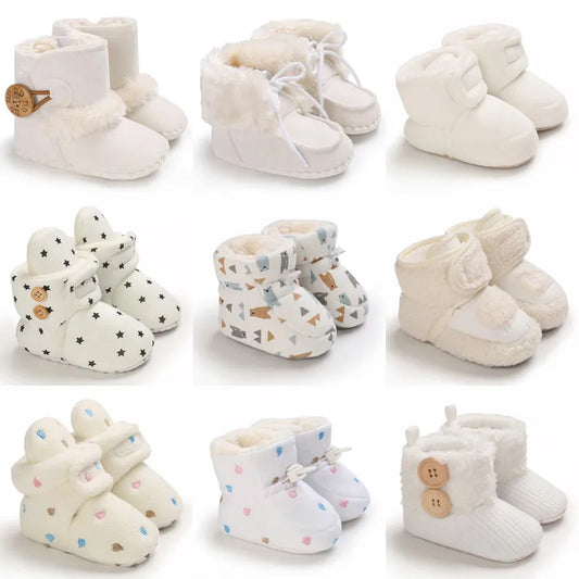 2025 Baby Autumn Winter Boots Baby Girl Boys Winter Warm Shoes Solid Fashion Toddler Fuzzy Balls First Walkers Kid Shoes 0-18M