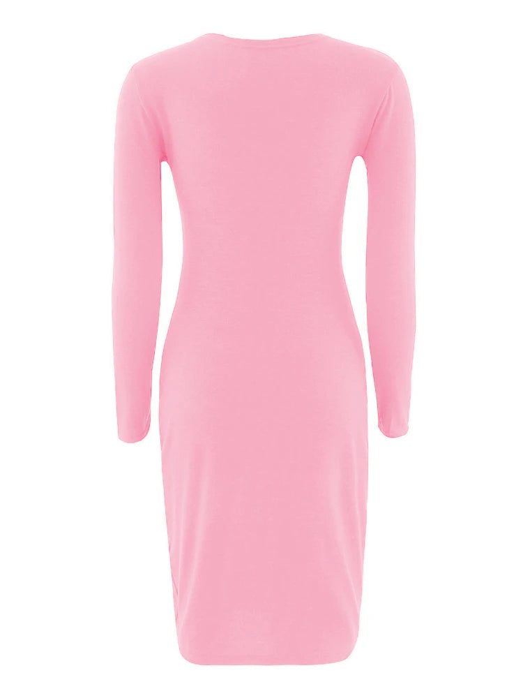 Sexy Elegant Dress Short and Long Sleeve Solid Color Midi Bodycon Dress Women Skinny Slim Pencil Dress Club Party Vestidos