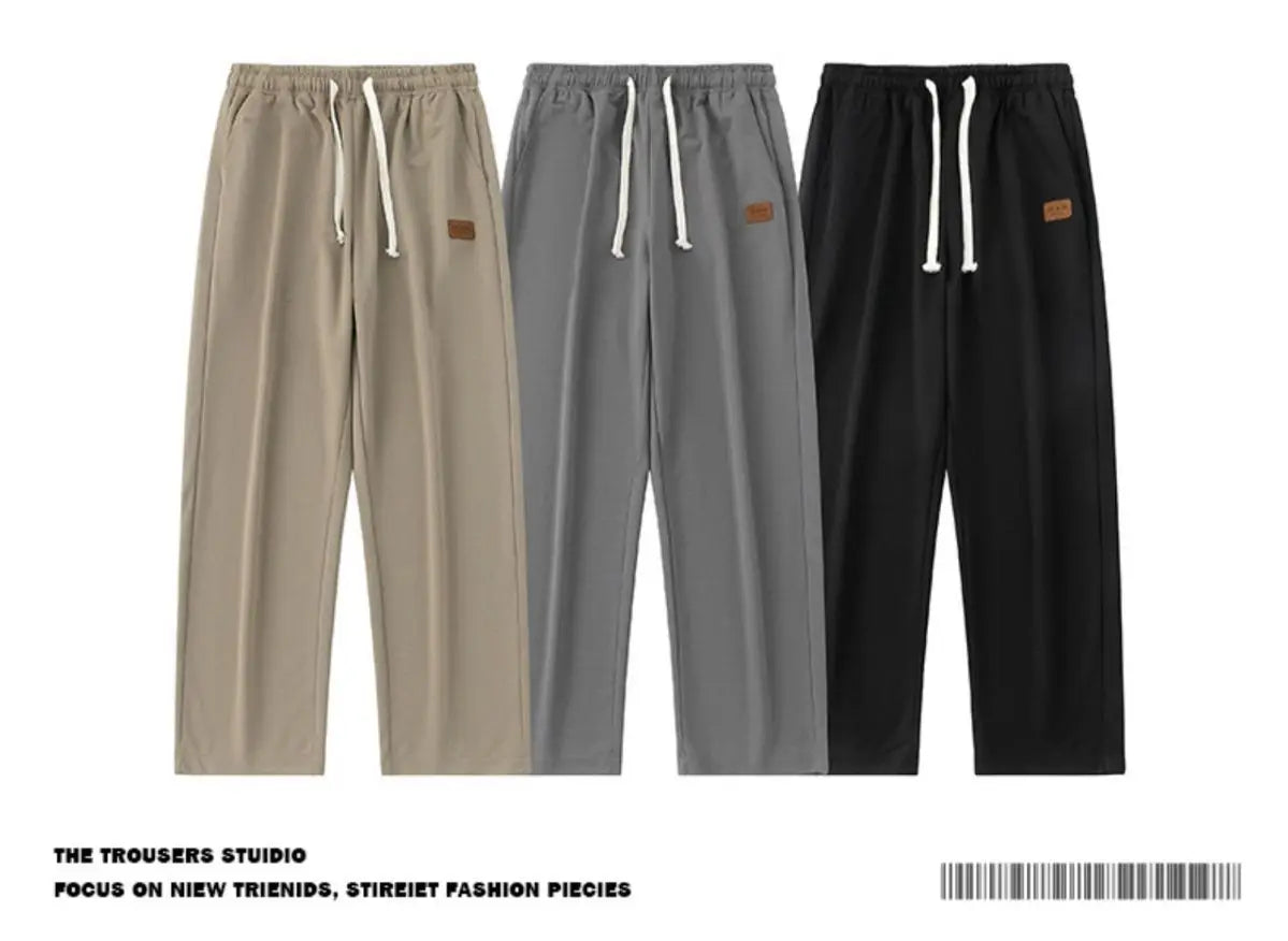 Spring Summer Men Oversize Casual Pants Fashion New Male Drawstring Elastic Waist Solid Loose Sports Wide Leg Straight Trousers