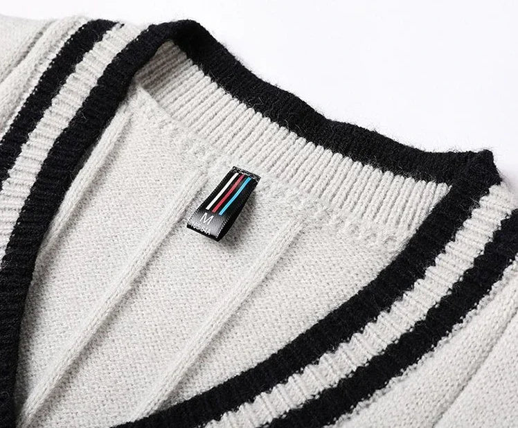 Men's Clothing Icon Knit Sweater Male Sleeveless Striped Waistcoat Vest Beige Heated Korean Style High Quality Replica Street X