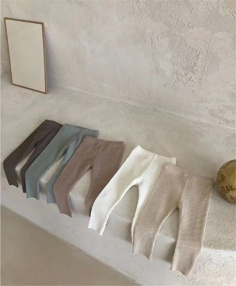 New Baby Cotton Ribbed Leggings Solid Cotton Infant Stretch Pants Soft Comfortable Toddler Pants Kids Boys Girls Trousers